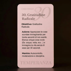 Carta 30 Gratitudine Radicale del Protocollo Stoico con obiettivo, azione e mantra